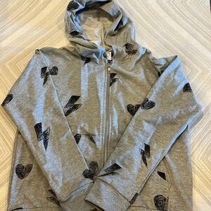 fbz Girls Grey Lightning Bolt & Heart Hooded Sweatshirt